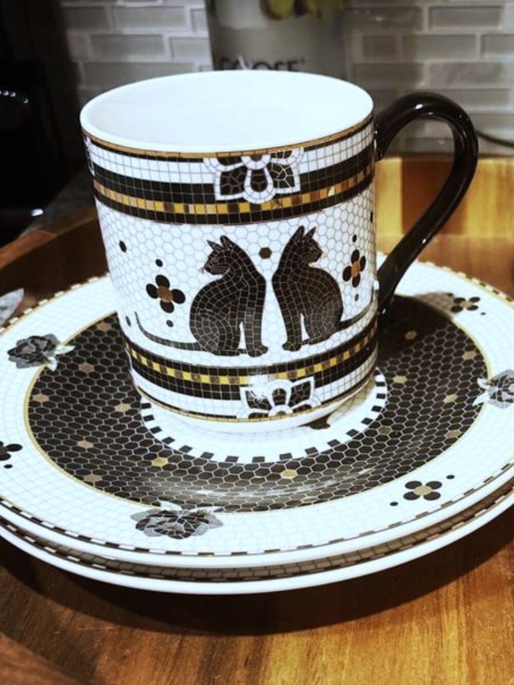 Anthropologie Halloween Mug 24k gold-decaled glazed stoneware Black Cat 13oz NEW - Picture 10 of 10